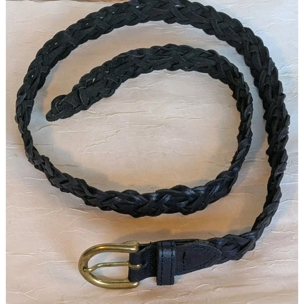 Capezio Leather Belt Braided Navy Woven Blue Womens Argentina Genuine Sz XL Vtg